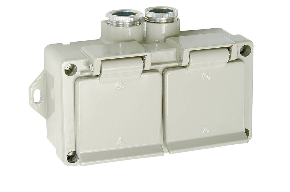 Prise double 7229421 Selcast, alu IP44 250V 16A, 1 entrée M24