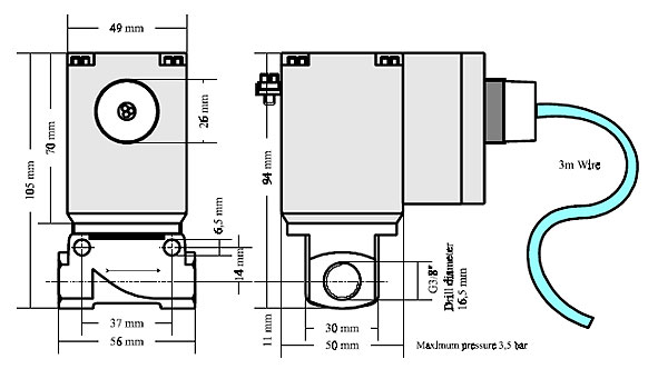Vanne proportionnelle, Nom. diameter 2mm, 230V