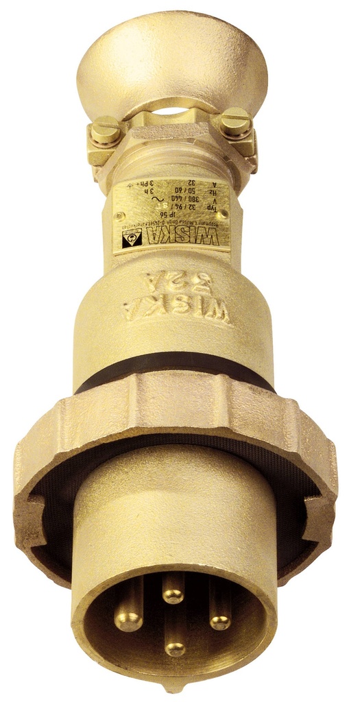 Stekker 32/ST/3h CEE 32A messing, 3P+A, kabelingang M30x2mm IP56