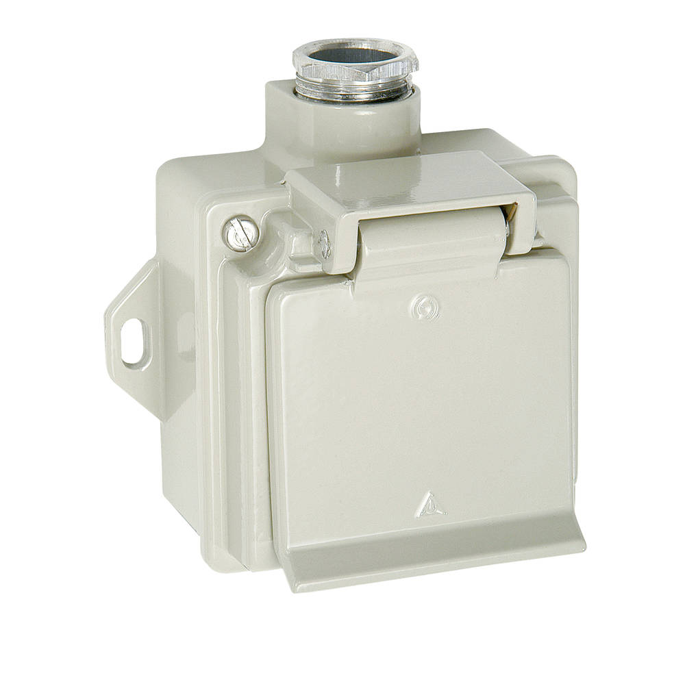 Schuko stopcontact 7229412, IP44 alu 250V 16A opbouw
