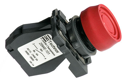 Bouton poussoir, rouge, 1NC, avec capuchon, 10A, plastic