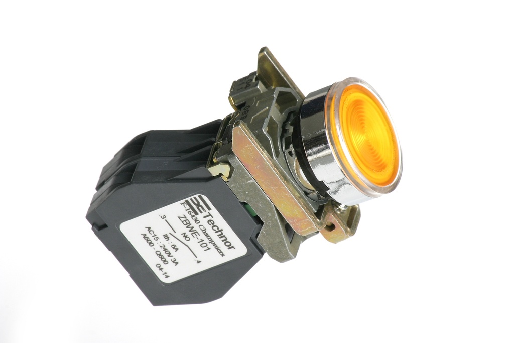 Pushbutton illuminated, yellow,, 1NO, 10A, 24-254VAC/DC
