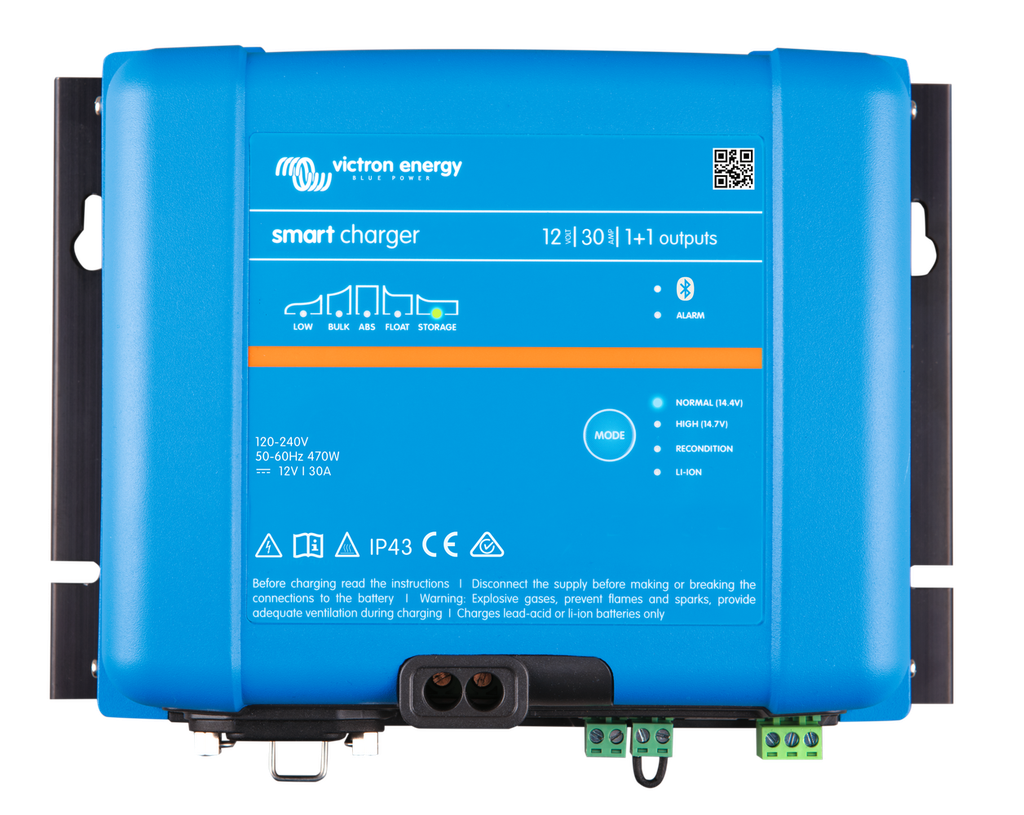Victron Smart IP43 Charger 12/30(1+1) 120-240V ( voedingskabel apart te bestellen met de referentie ADA010100100 )