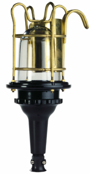 Portable hand lamp with hook 533/1/1974-1xW10A E27 IP56 75W 220V 60Hz black platic with brass guard
