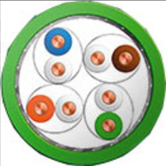 Cable Ethernet CAT7 4x2x0,6 twisted-pair, ø 8,7mm (+/-0,2) vert ( FRNC ) pour usage extérieur / installation fixe